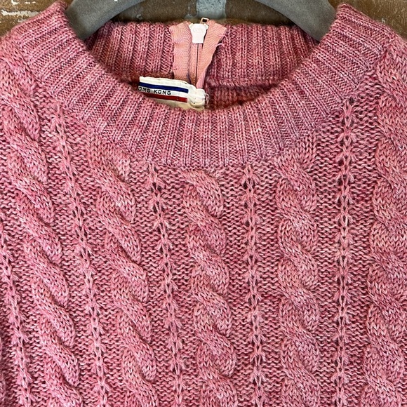 Vintage Dusty Pink Cable Knit Woolen Sweater Back Zip Authentic - Picture 2 of 12